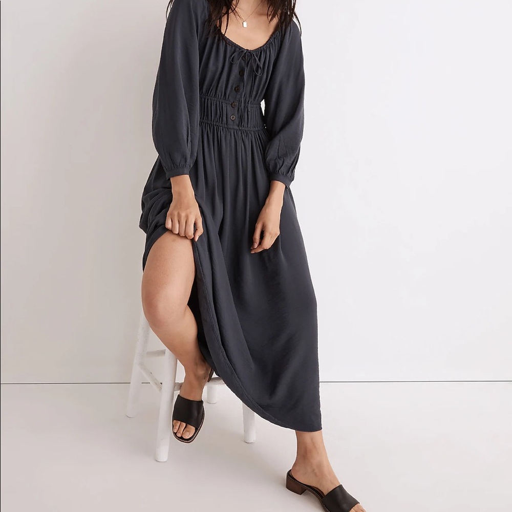 NEW Madewell Twill Sophia Midi Dress Navy